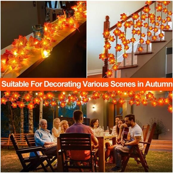 3 Pack 30ft Fall Garland with Timer, 60 LED Leaf Lights, Battery Operated - Picture 4 of 7
